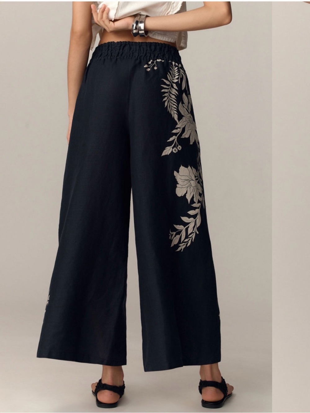 Anthropologie somerset black linen floral print pant - Picture 2 of 9